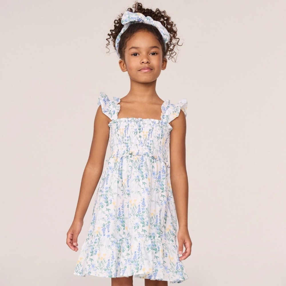 Janie and Jack Emily Floral Dress in White and Blue, Size 3, New Without Tags